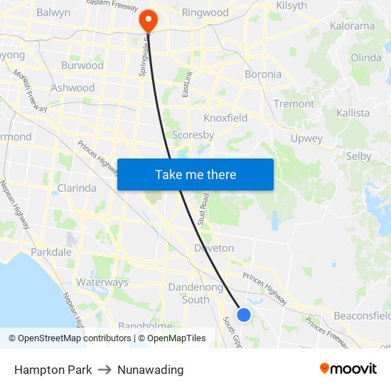 Hampton Park to Nunawading map