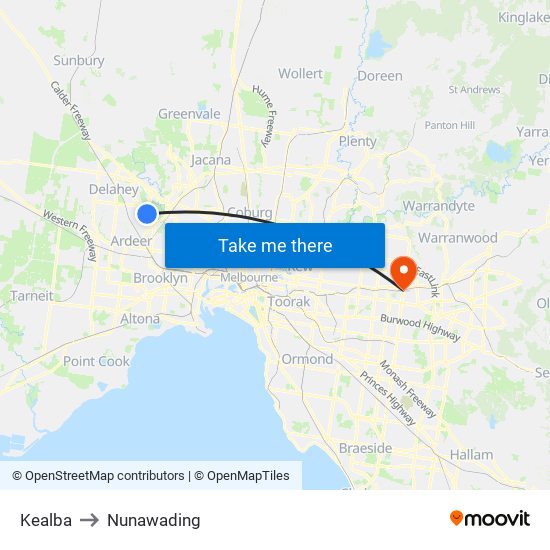 Kealba to Nunawading map