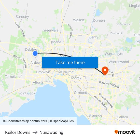 Keilor Downs to Nunawading map