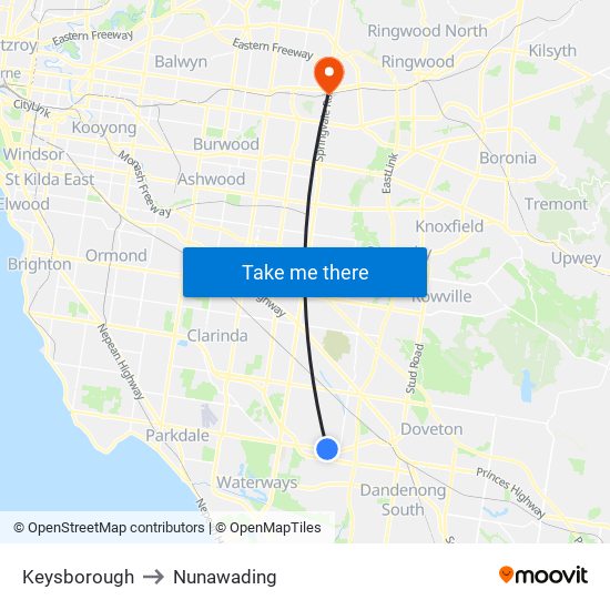 Keysborough to Nunawading map