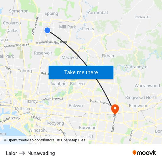 Lalor to Nunawading map