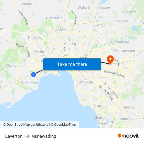 Laverton to Nunawading map