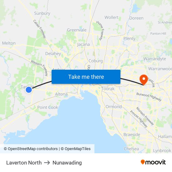 Laverton North to Nunawading map