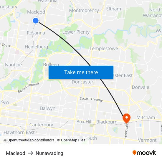 Macleod to Nunawading map