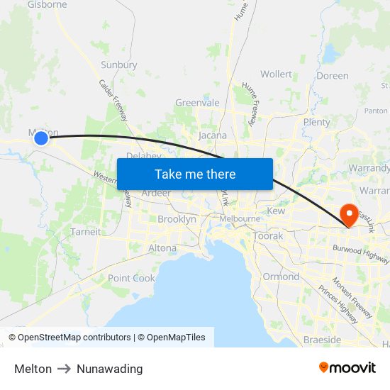 Melton to Nunawading map