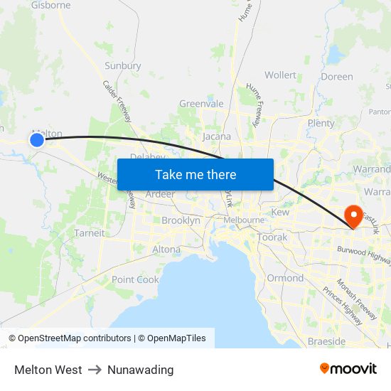 Melton West to Nunawading map