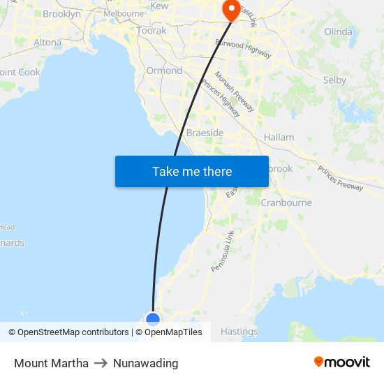 Mount Martha to Nunawading map