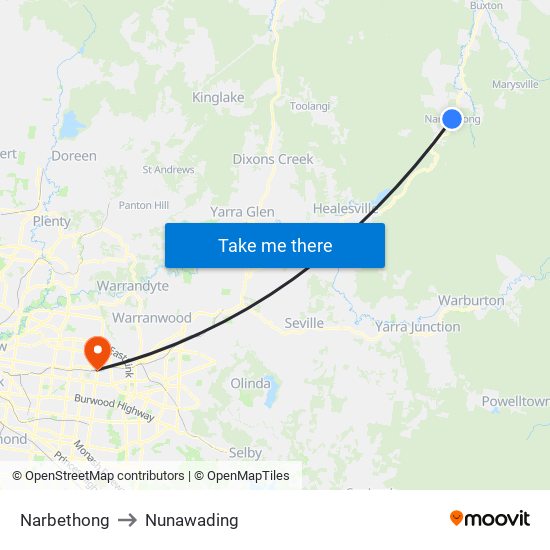 Narbethong to Nunawading map