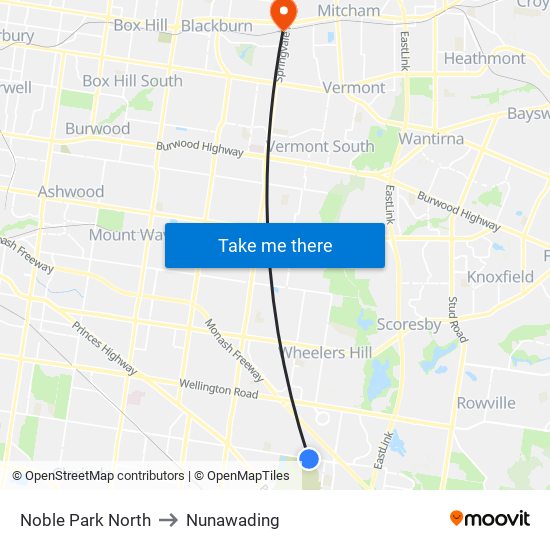 Noble Park North to Nunawading map