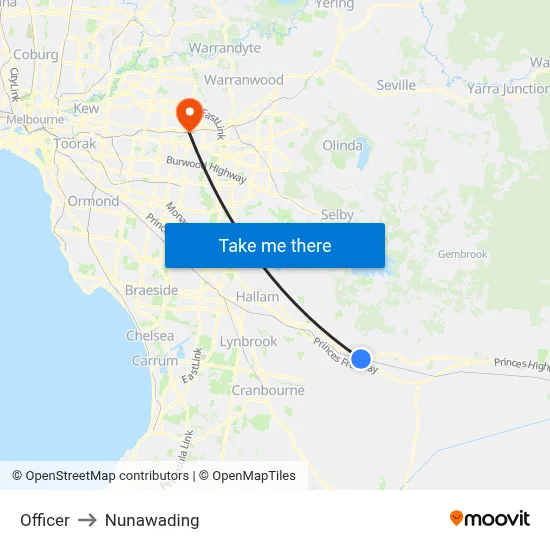 Officer to Nunawading map