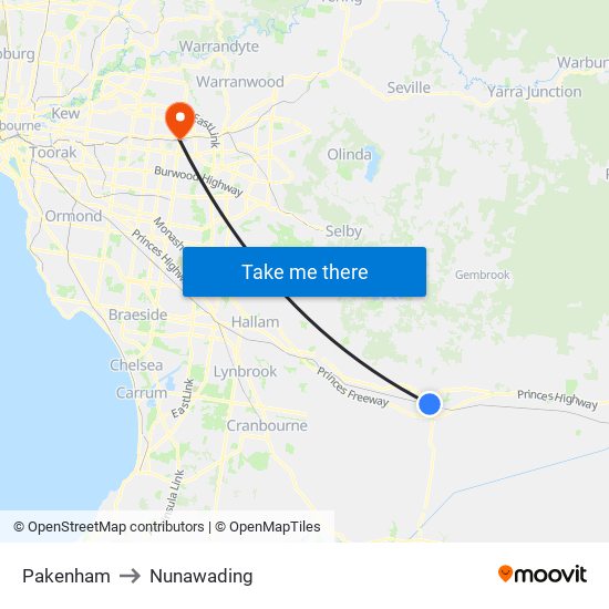 Pakenham to Nunawading map