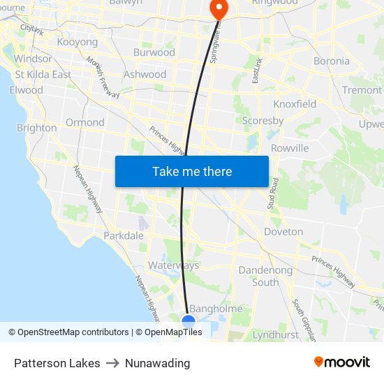 Patterson Lakes to Nunawading map