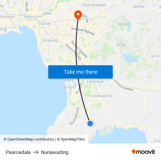 Pearcedale to Nunawading map