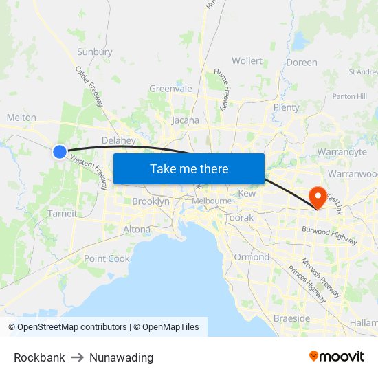 Rockbank to Nunawading map