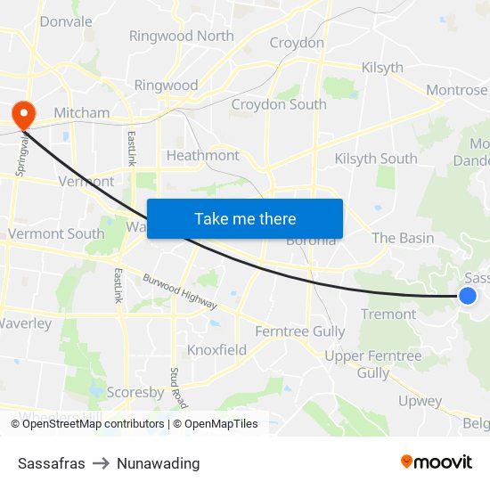 Sassafras to Nunawading map