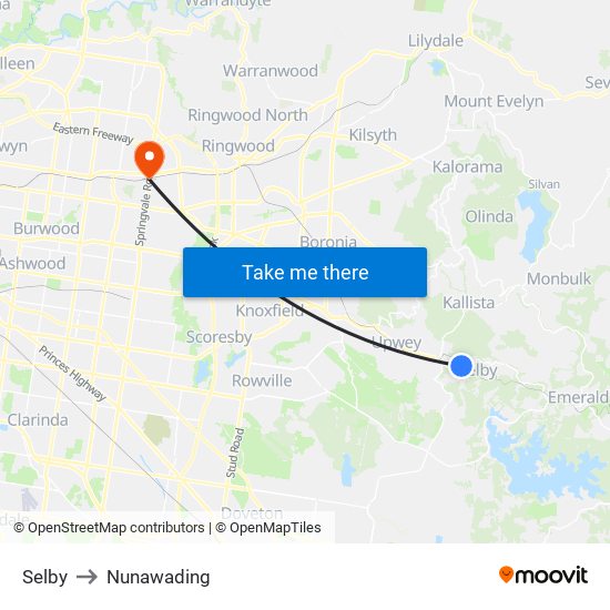 Selby to Nunawading map