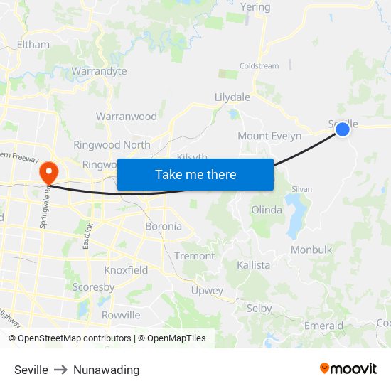 Seville to Nunawading map