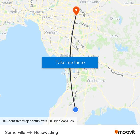 Somerville to Nunawading map