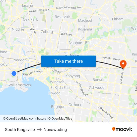 South Kingsville to Nunawading map
