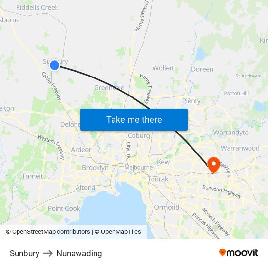 Sunbury to Nunawading map