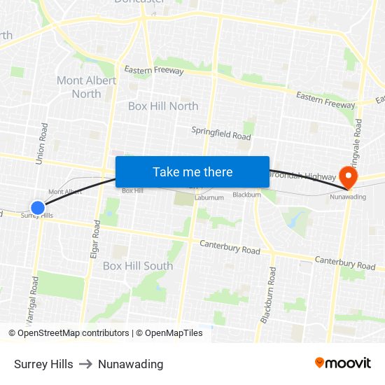 Surrey Hills to Nunawading map