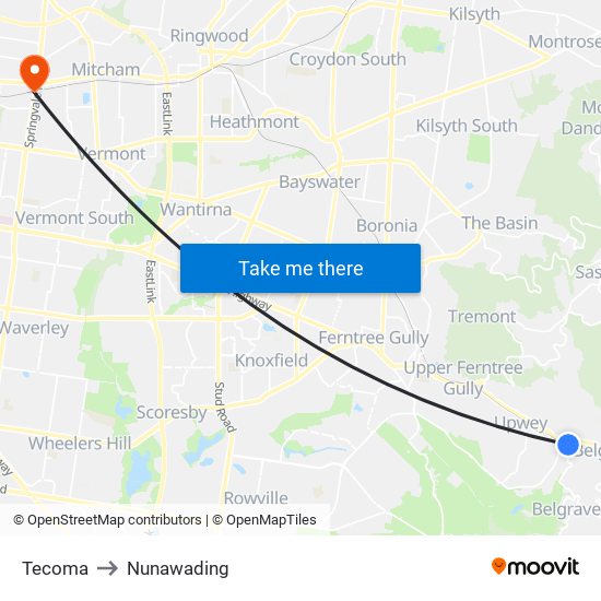 Tecoma to Nunawading map