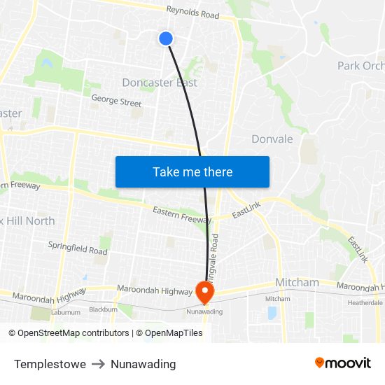 Templestowe to Nunawading map
