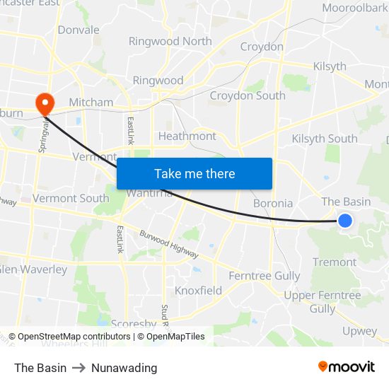 The Basin to Nunawading map