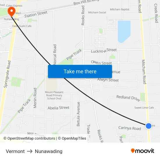 Vermont to Nunawading map