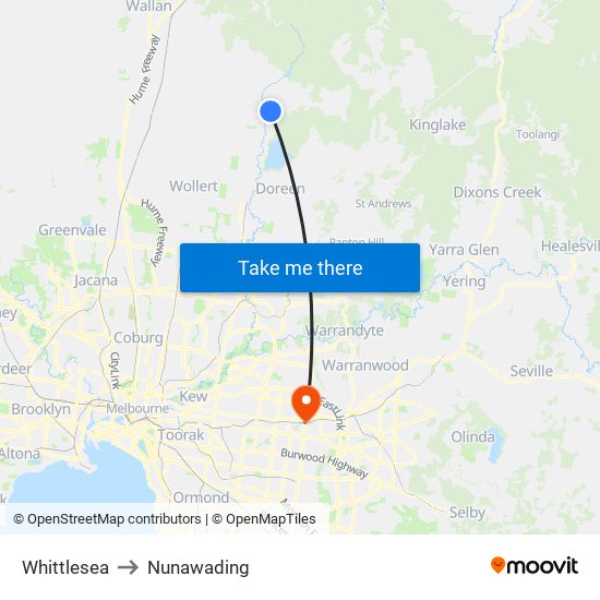 Whittlesea to Nunawading map