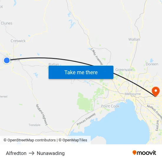 Alfredton to Nunawading map