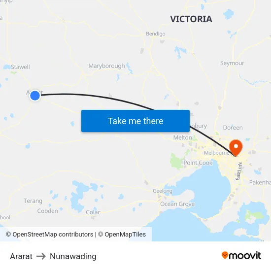 Ararat to Nunawading map