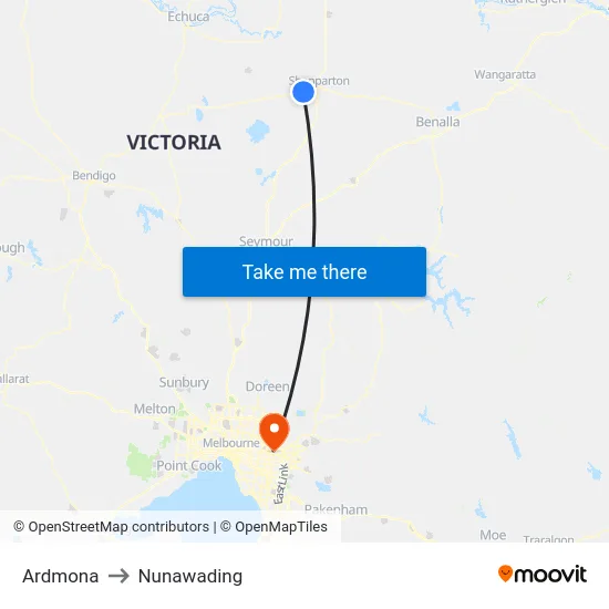 Ardmona to Nunawading map