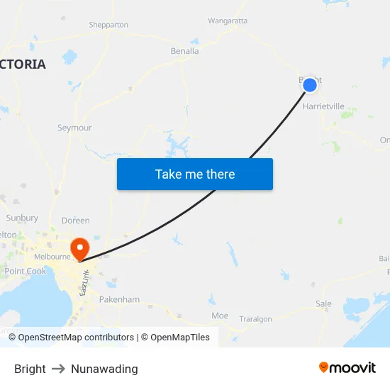 Bright to Nunawading map