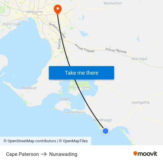 Cape Paterson to Nunawading map