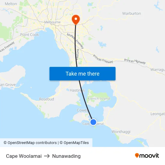Cape Woolamai to Nunawading map