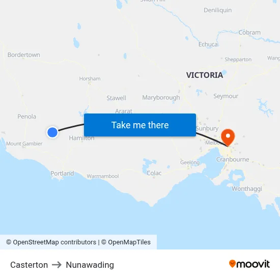 Casterton to Nunawading map