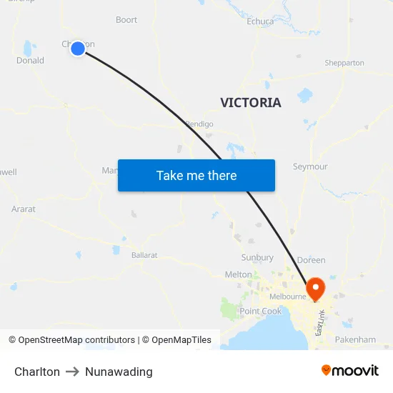 Charlton to Nunawading map
