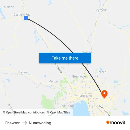 Chewton to Nunawading map