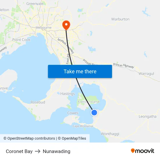 Coronet Bay to Nunawading map
