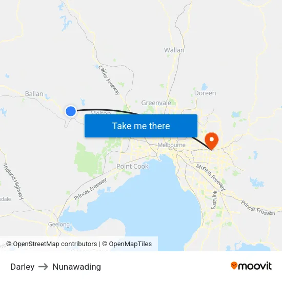 Darley to Nunawading map