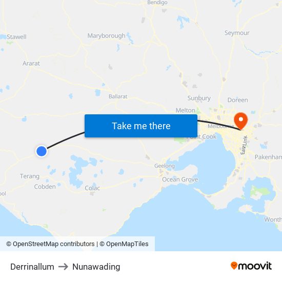 Derrinallum to Nunawading map