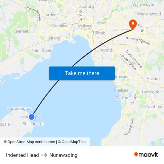 Indented Head to Nunawading map