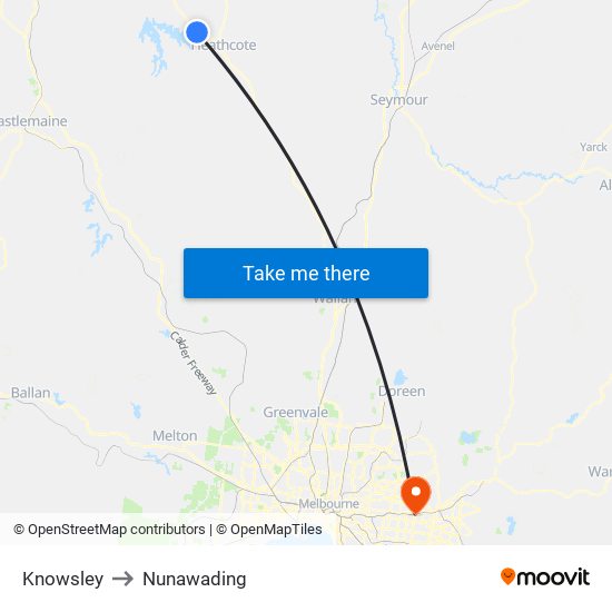 Knowsley to Nunawading map