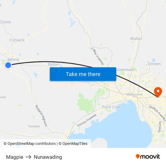 Magpie to Nunawading map