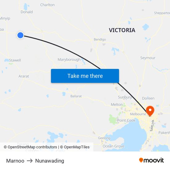 Marnoo to Nunawading map