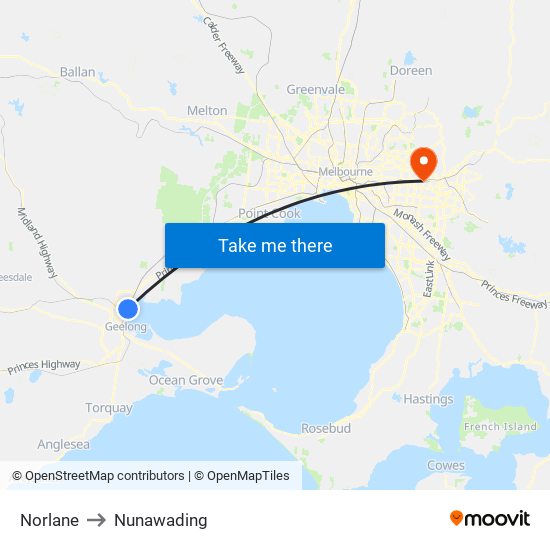 Norlane to Nunawading map