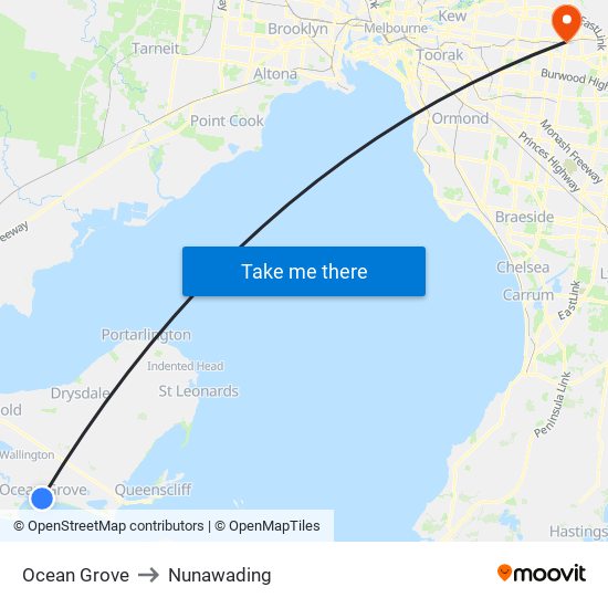 Ocean Grove to Nunawading map