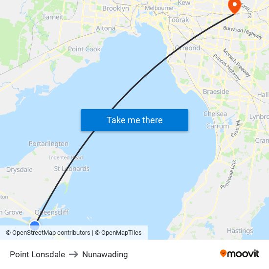 Point Lonsdale to Nunawading map