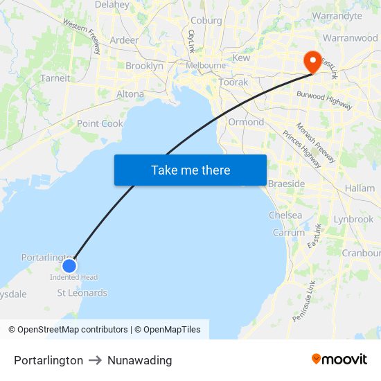 Portarlington to Nunawading map